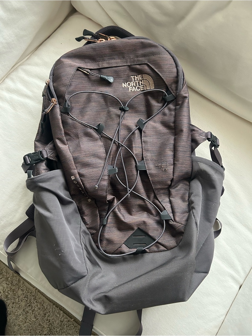 The North Face Borealis Backpack, mauve/gray with rose gold accents